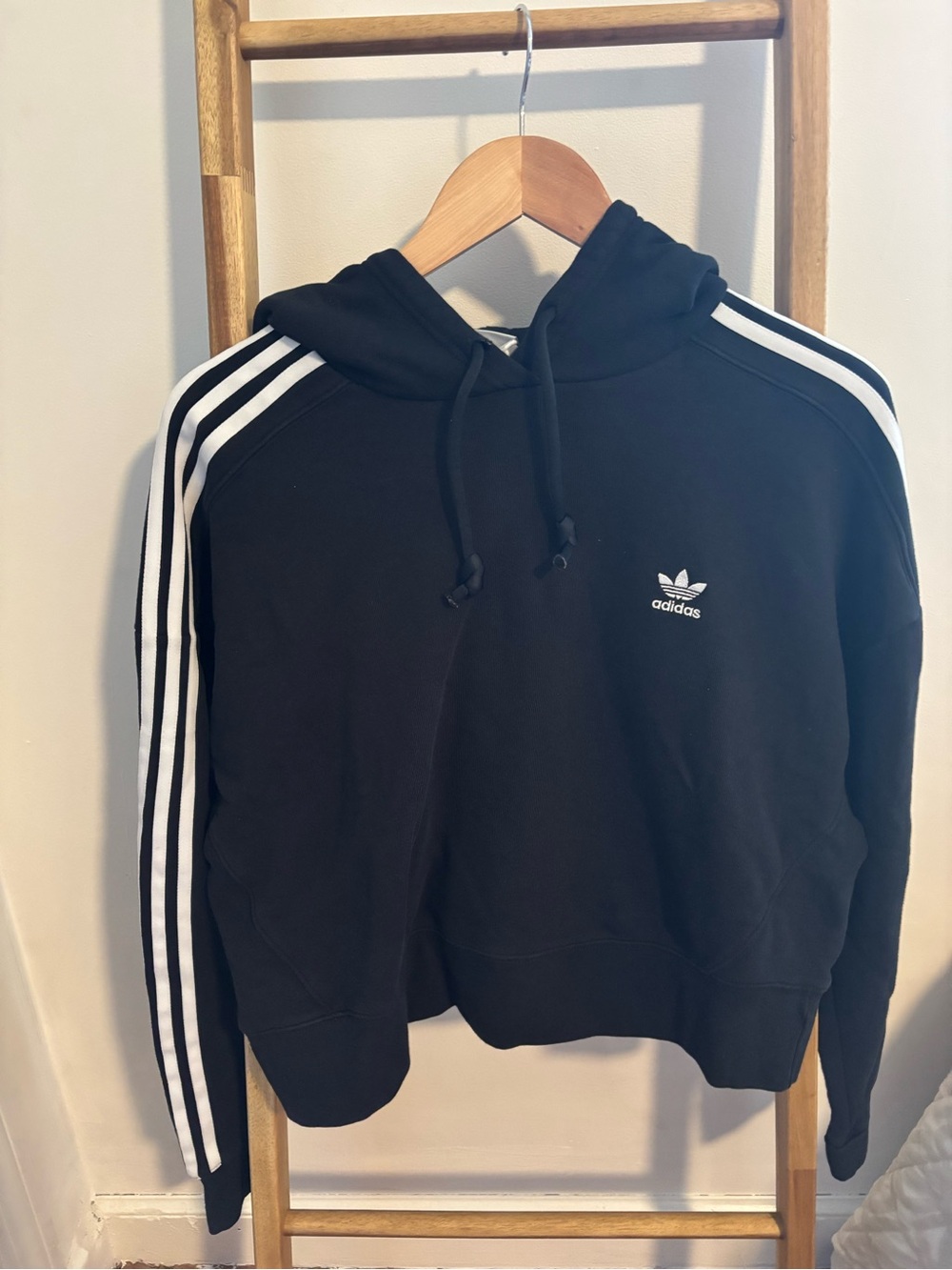 adidas Black Pullover cropped Hoodie with White Trefoil Logo